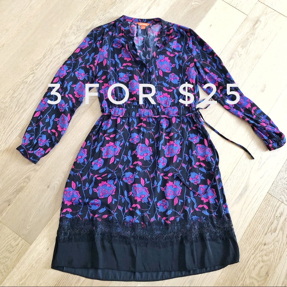 3 FOR $25 Midi floral tie waist dress w. lace hem